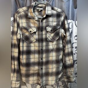 Frye and Co. Black Cream Lightweight Boyfriend Flannel Swiftie Shirt Jacket Sz S